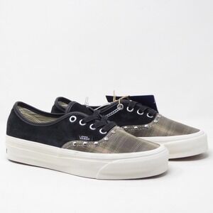 Vans Black & Khaki Premium Authentic 44 Sneakers Prep Plaid Olive Studs Sz 6.5